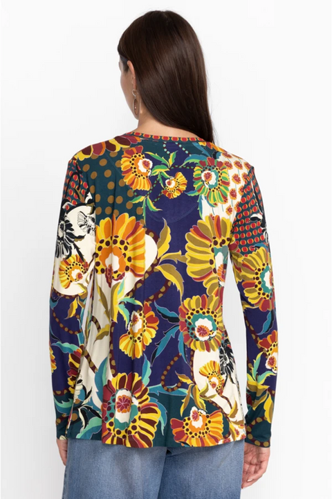 Johnny Was Kimbra Favorite Long Shirt Flared Swing Tee Floral Yellow Top XL NEW