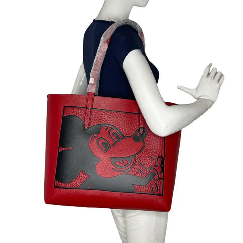 Coach Disney Mickey Mouse X Keith Haring Highline Tote Bag Leather Handbag Red NEW