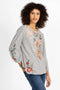 Johnny Was Ellia Heather Grey Puff Sleeve Shirt Blouse Floral Bird Long Cotton Embroidery Top NEW