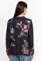 Johnny Was Briony Blouse Long Sleeves Floral Embroidery Black Top Shirt New