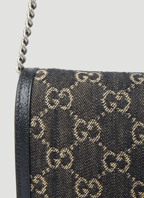 Gucci Dionysus GG Mini Shoulder Bag Cotton Black Denim Handbag Purse Italy NEW