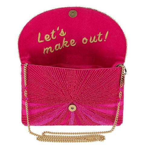 Mary Frances Smooch Crossbody Clutch Handbag Red Lips Beaded Pink Bag New