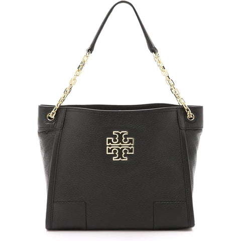 Tory Burch Small Britten Leather Tote Bag Black Handbag Shoulder Bag Purse New