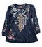 Johnny Was Ellia Black Puff Sleeve Shirt Blouse Floral Bird Long Cotton Embroidery Top NEW