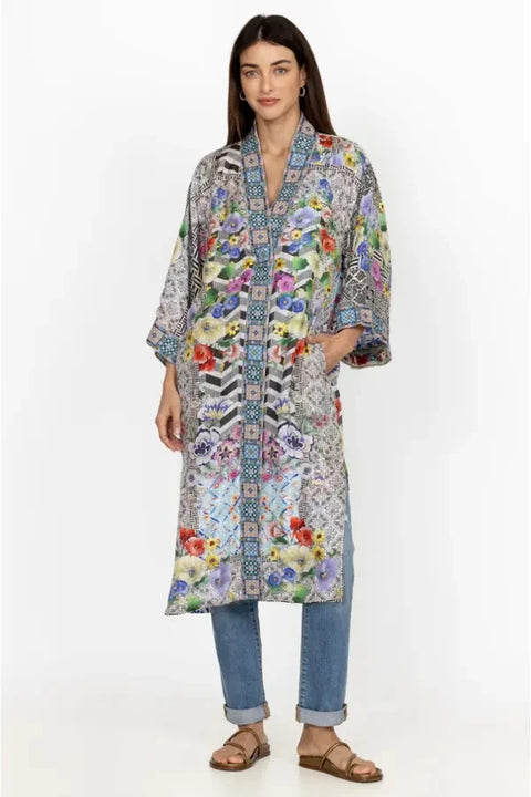 Johnny Was Cozumel Silk Scarf Flower Square Large Floral Green Tassel Scarves NEW