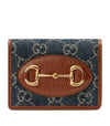 Gucci Horsebit 1955 GG Card Case Wallet Brown Leather Denim Italy New