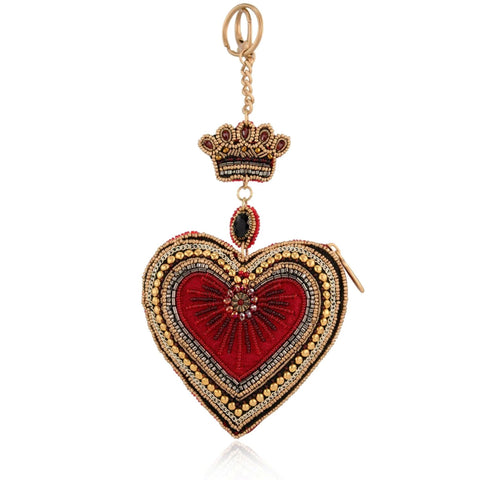 Mary Frances High Court Coin Purse Mini Beaded Zip Heart Red Gold Love Bag NEW