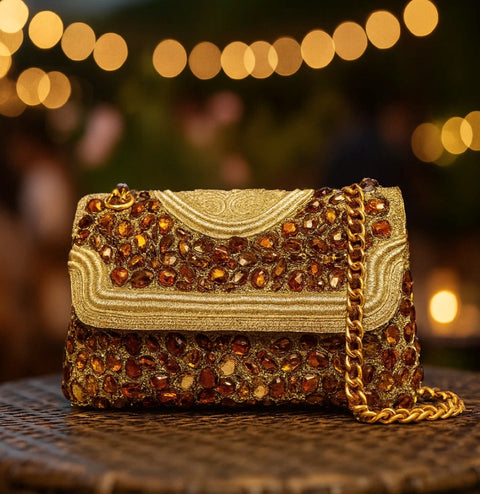 Tory Burch Soft Fleming Crochet Jeweled Bag Convertible Handbag Gold Purse NEW