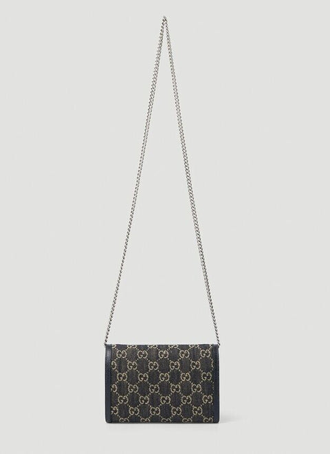 Gucci Dionysus GG Mini Shoulder Bag Cotton Black Denim Handbag Purse Italy NEW