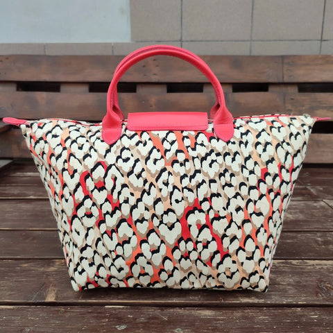 Longchamp Leopard Flourish Scott Coral Panther Pink Large Bag Handbag Purse NEW