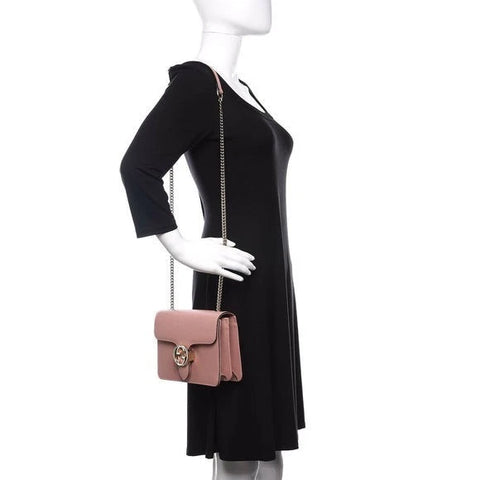 Gucci Soft Pink Dollar Calfskin Interlocking G Leather Shoulder Bag Handbag Italy NEW
