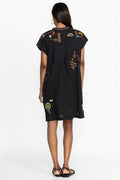 Johnny Was Lemona Dress Floral Embroidery Linen Black Button Front Flowers New