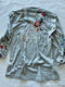 Johnny Was Ellia Heather Grey Puff Sleeve Shirt Blouse Floral Bird Long Cotton Embroidery Top NEW
