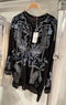 Johnny Was Alessa Tunic Long Sleeves Top Shirt Blue Floral Embroidery Black New