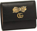 Gucci Black Butterfy Gold Marmont GG Foldover Snap Wallet Italy Box Leather NEW