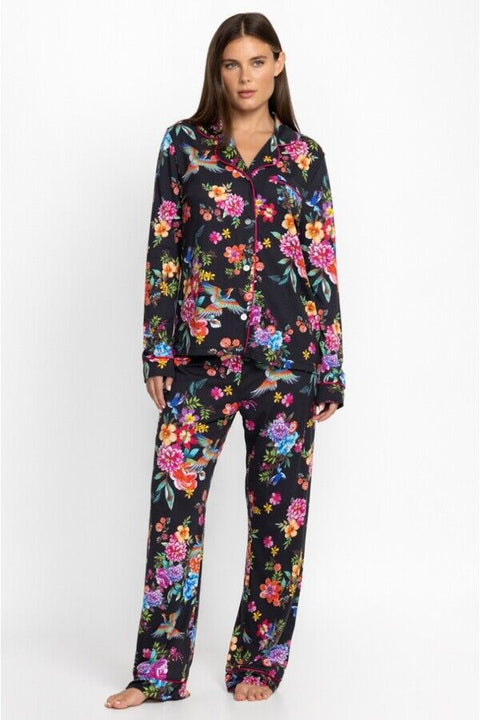 Johnny Was Sognatore Neros Sleep Robe Home Lounge Wear Floral Cotton Black New