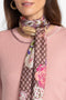 Johnny Was Cathron Scarf Silk Square Large Floral Tassels Pink Scarves Brown New