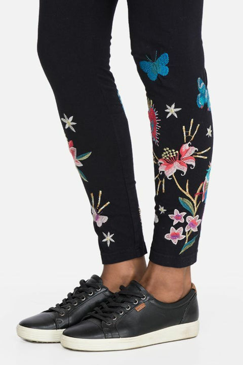 Johnny Was Flower Adara Legging Embroidery Leggings Floral Black Pant XXL NEW