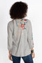 Johnny Was Ellia Black Puff Sleeve Shirt Blouse Floral Bird Long Cotton Embroidery Top NEW
