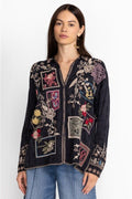 Johnny Was Briony Blouse Long Sleeves Floral Embroidery Black Top Shirt New