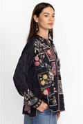 Johnny Was Briony Blouse Long Sleeves Floral Embroidery Black Top Shirt New