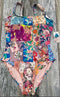 Johnny Was Barcelona One Piece Swimsuit Rash Guard Floral Red Blue Swimwear NEW