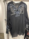 Johnny Was Alessa Tunic Long Sleeves Top Shirt Blue Floral Embroidery Black New