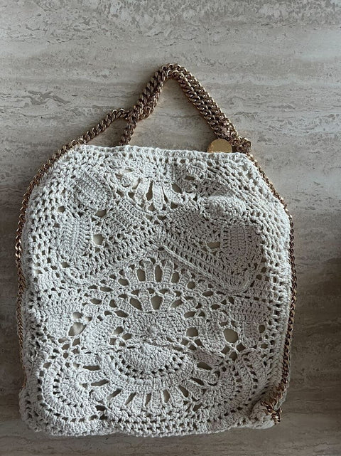 Stella McCartney Cotton Crochet Ajouree Small Tote Butter Cream Handbag Bag New
