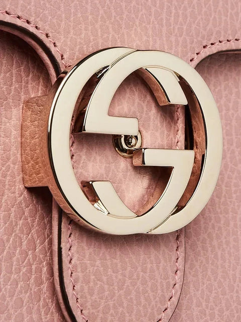 Gucci Soft Pink Dollar Calfskin Interlocking G Leather Shoulder Bag Handbag Italy NEW