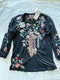 Johnny Was Ellia Black Puff Sleeve Shirt Blouse Floral Bird Long Cotton Embroidery Top NEW