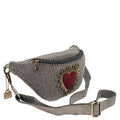 Mary Frances Cross My Heart Waist Bag Crossbody Handbag Beaded Silver Gray New