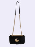 Gucci Black Velvet Marmont Matelasse GG Shoulder Bag Handbag New