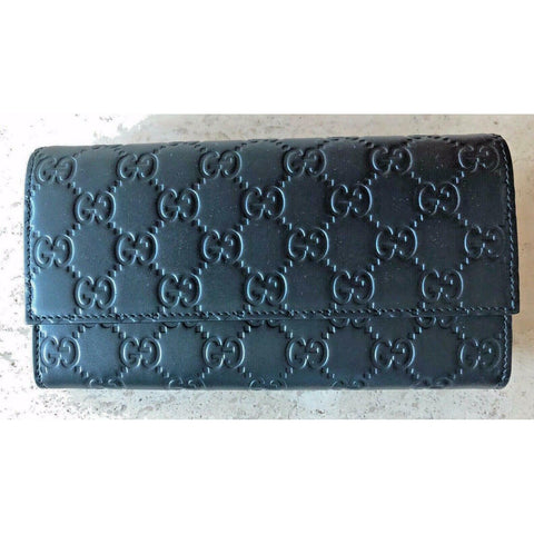 Gucci Signature Guccissima Black Clutch Fold over GG Wallet Bag Purse Italy New