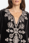 Johnny Was Liona Velvet Kimono Sleeve Dress Flowers Embroidery Black Floral New