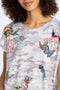 Johnny Was Zoe Relaxed Drape Tee Cotton Shirt Blouse Mauve Camo Embroidery Top NEW