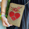 Mary Frances I Love Peace Red Heart Handbag Crossbody Phone Bag Gold Purse NEW