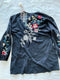 Johnny Was Ellia Black Puff Sleeve Shirt Blouse Floral Bird Long Cotton Embroidery Top NEW