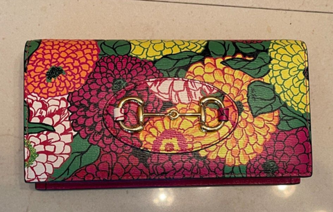 Gucci Floral Horsebit Gold Crossbody Long Wallet Leather Pink Italy Handbag New