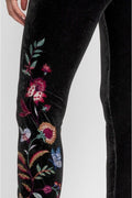 Johnny Was Sandra Stretch Velvet Leggings Floral Embroidered Black Legging New