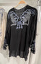 Johnny Was Alessa Tunic Long Sleeves Top Shirt Blue Floral Embroidery Black New