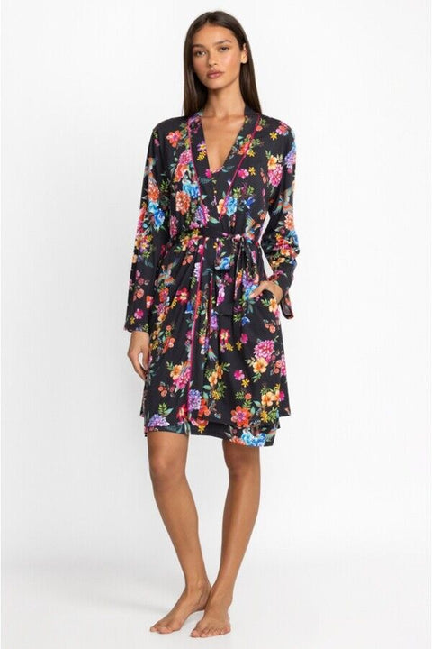 Johnny Was Sognatore Neros Sleep Robe Home Lounge Wear Floral Cotton Black New