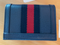 Gucci Ophidia Blue Card Case GG Foldover Snap Wallet Italy Leather New