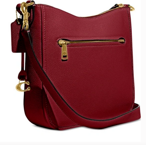 Coach Cherry Pebbled Chaise Crossbody Tote Bag Zip Leather Strap Handbag Red New