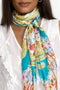 Johnny Was Rivoray Scarf Kaleidoscopic Sky Blue Flower Square Silk Tassel New