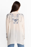 Johnny Was Alessa Tunic Long Sleeves Top Shirt Blue Floral Embroidery Black New
