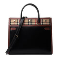 Burberry Calfskin Leather Top Handle Check Mini Black Handbag Bag Italy New