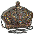 Mary Frances Royal Treatment Crossbody Crown Handbag Beaded Silver Gray Bag New