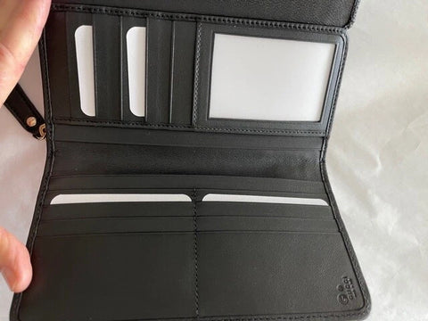 Gucci Signature Micro GG Black Fold Wallet Leather Purse Italy Zip Card Case NEW