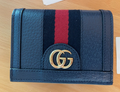 Gucci Ophidia Blue Card Case GG Foldover Snap Wallet Italy Leather New
