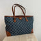 Gucci Ophidia GG Jacquard Denim Blue Brown Tote Bag Italy Leather Handbag New